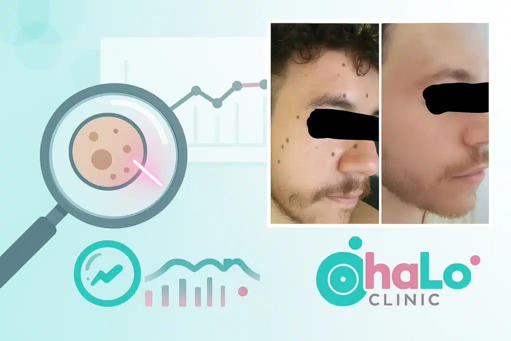 לפני ואחרי הסרת נקודות חן בלייזר בפנים – מקרי בוחן ב-Halo Clinic