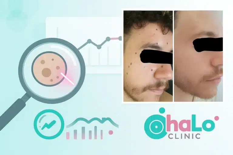 לפני ואחרי הסרת נקודות חן בלייזר בפנים – מקרי בוחן ב-Halo Clinic